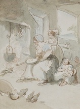 Attributed to Thomas Rowlandson (1756-1827), 'The country cobbler', unsigned, watercolour, details verso, 14 x 10cm